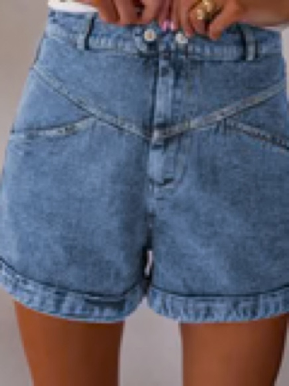 Seam Detail Pocketed Cuffed Hem Denim shorts
